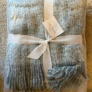 NEW Pottery Barn Multi Mohair Throw Blanket | Light Blue 80” x 55” Fringed